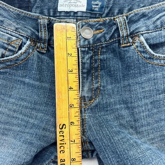 Vintage Y2K Aeropostale Skinny Flare Jeans Womens 3/4 Low Rise Distressed - Picture 10 of 11